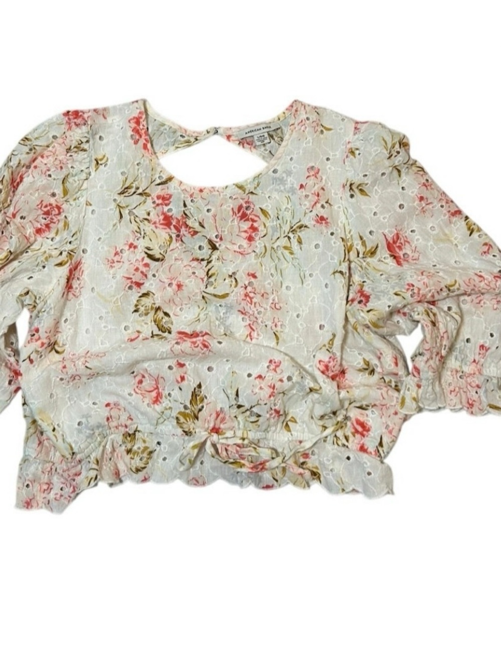 American Eagle Floral Tie-Front Top & Skirt Set, soft warm tones, size L - Picture 7 of 10